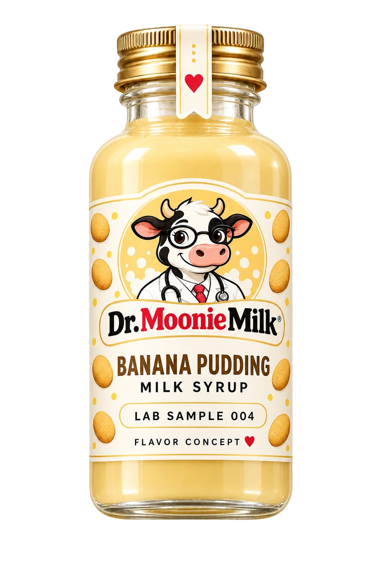 Dr. Moonie Banana Pudding milk syrup concept vial