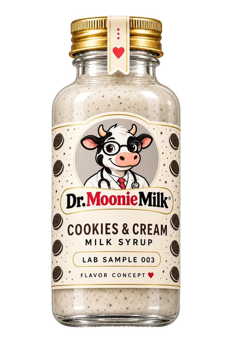 Dr. Moonie Cookies & Cream milk syrup concept vial